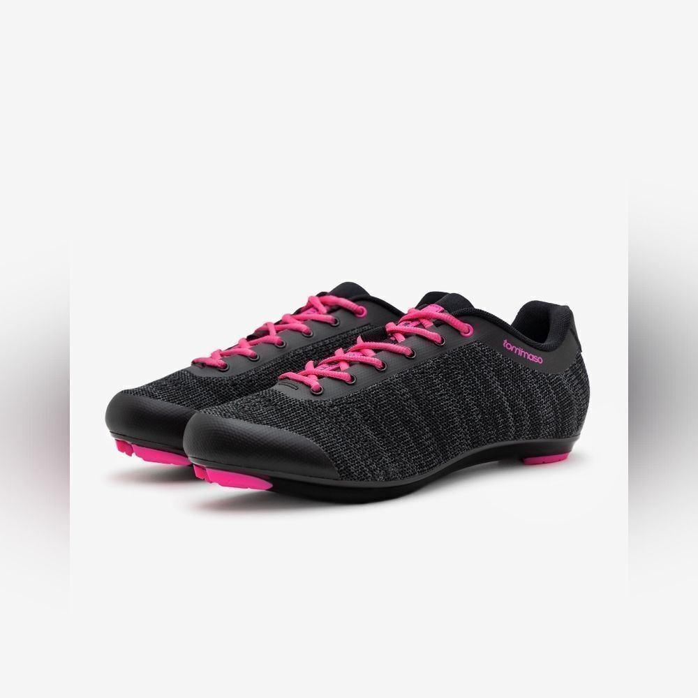 Tommaso Pista Aria‎ Knit cycling shoes Size 8 in Black /pink NWT and in box